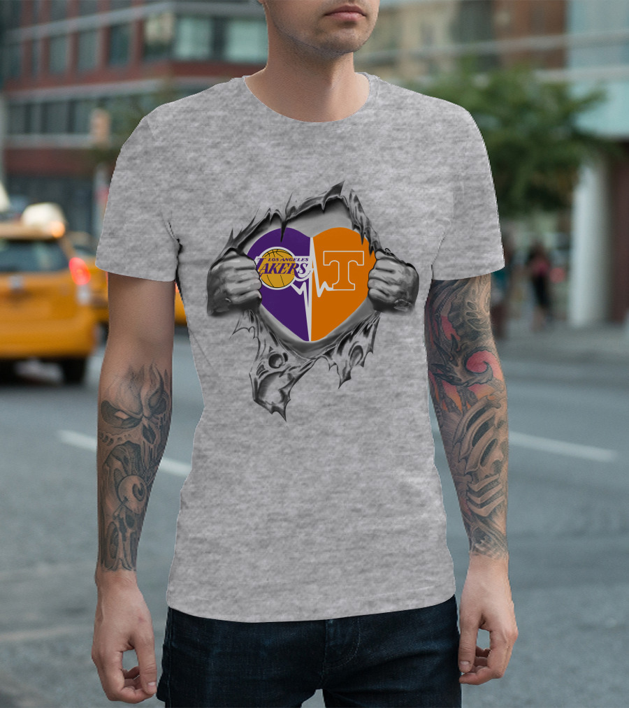 Los Angeles Lakers Tennessee Volunteers Heartbeat Loyalty T-Shirt