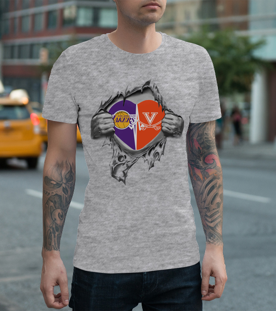 Los Angeles Lakers Virginia Cavaliers Heart Symbol Connection T-Shirt