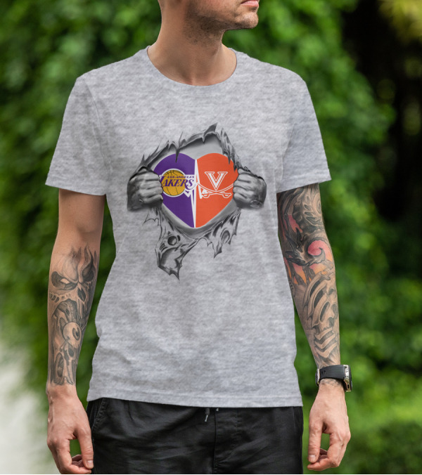 Los Angeles Lakers Virginia Cavaliers Heart Symbol Connection T-Shirt