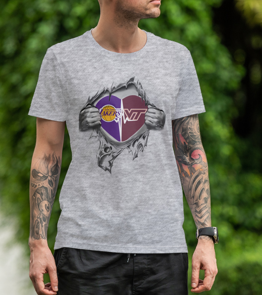 Lakers Virginia Tech Hokies Heart Symbol With Logos T-Shirt