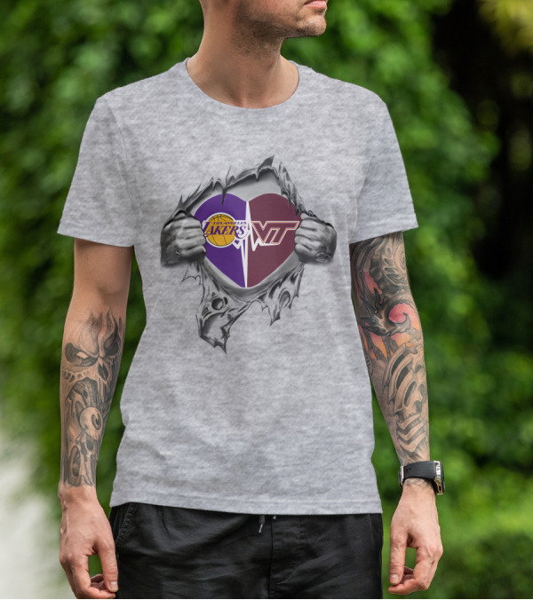 Lakers Virginia Tech Hokies Heart Symbol With Logos T-Shirt