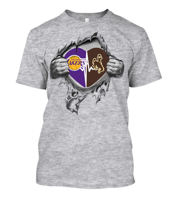 Los Angeles Lakers Wyoming Cowboys Heartbeat Symbol T-Shirt