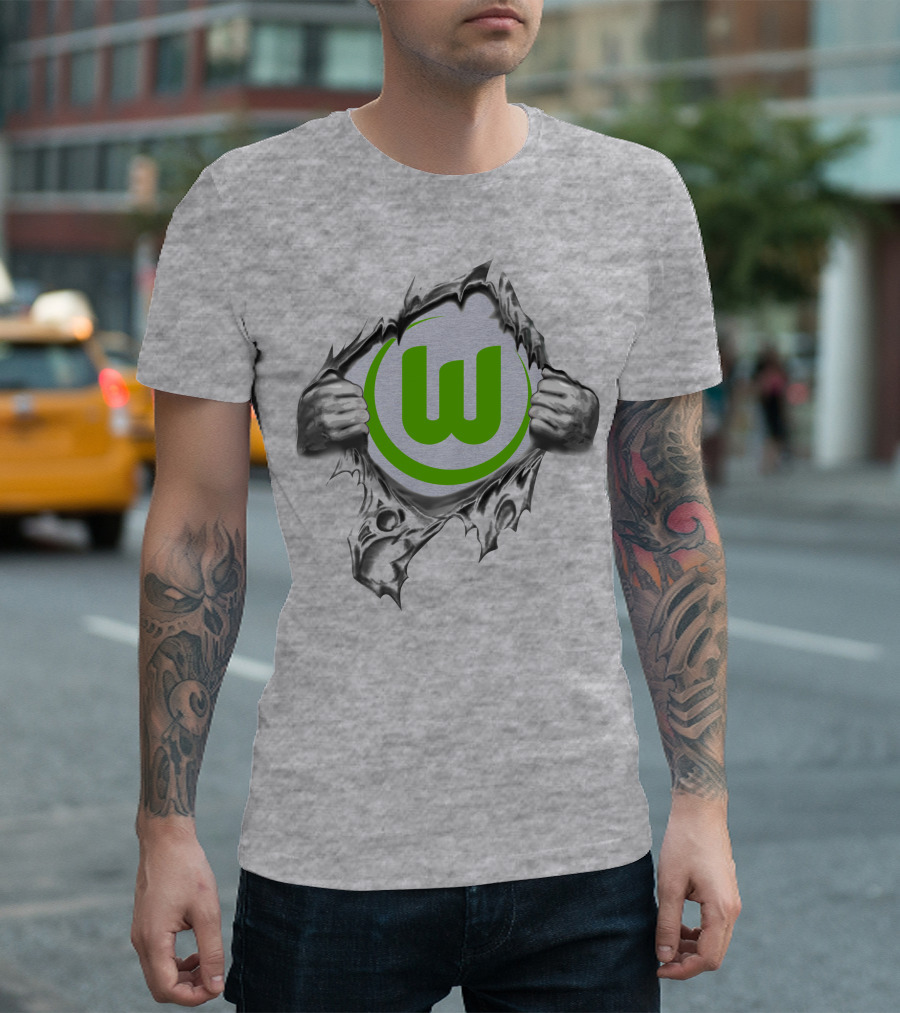 Vfl Wolfsburg Super Fan Tearing Through T-Shirt
