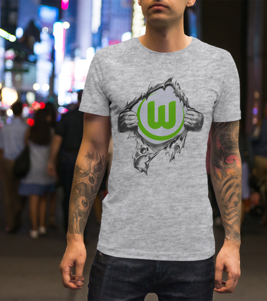 Vfl Wolfsburg Super Fan Tearing Through T-Shirt