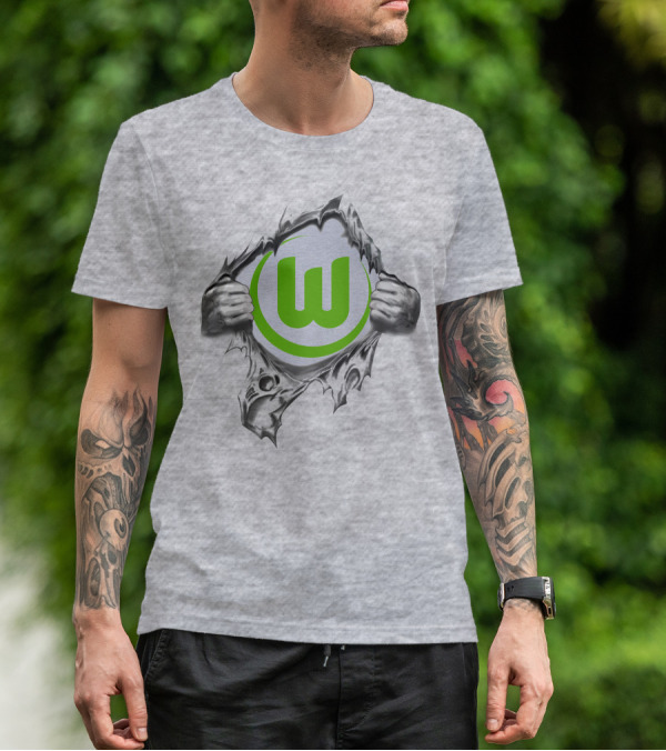 Vfl Wolfsburg Super Fan Tearing Through T-Shirt