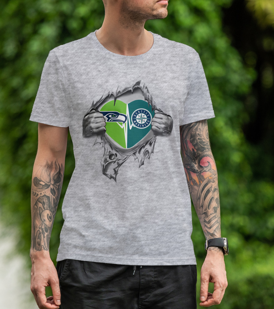 Seahawks Seattle Mariners Heart Design Seahawks T-Shirt