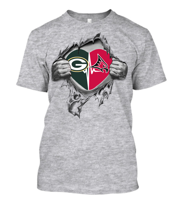Green Bay Packers River Falls Falcons Heart Inside Torn Chest T-Shirt