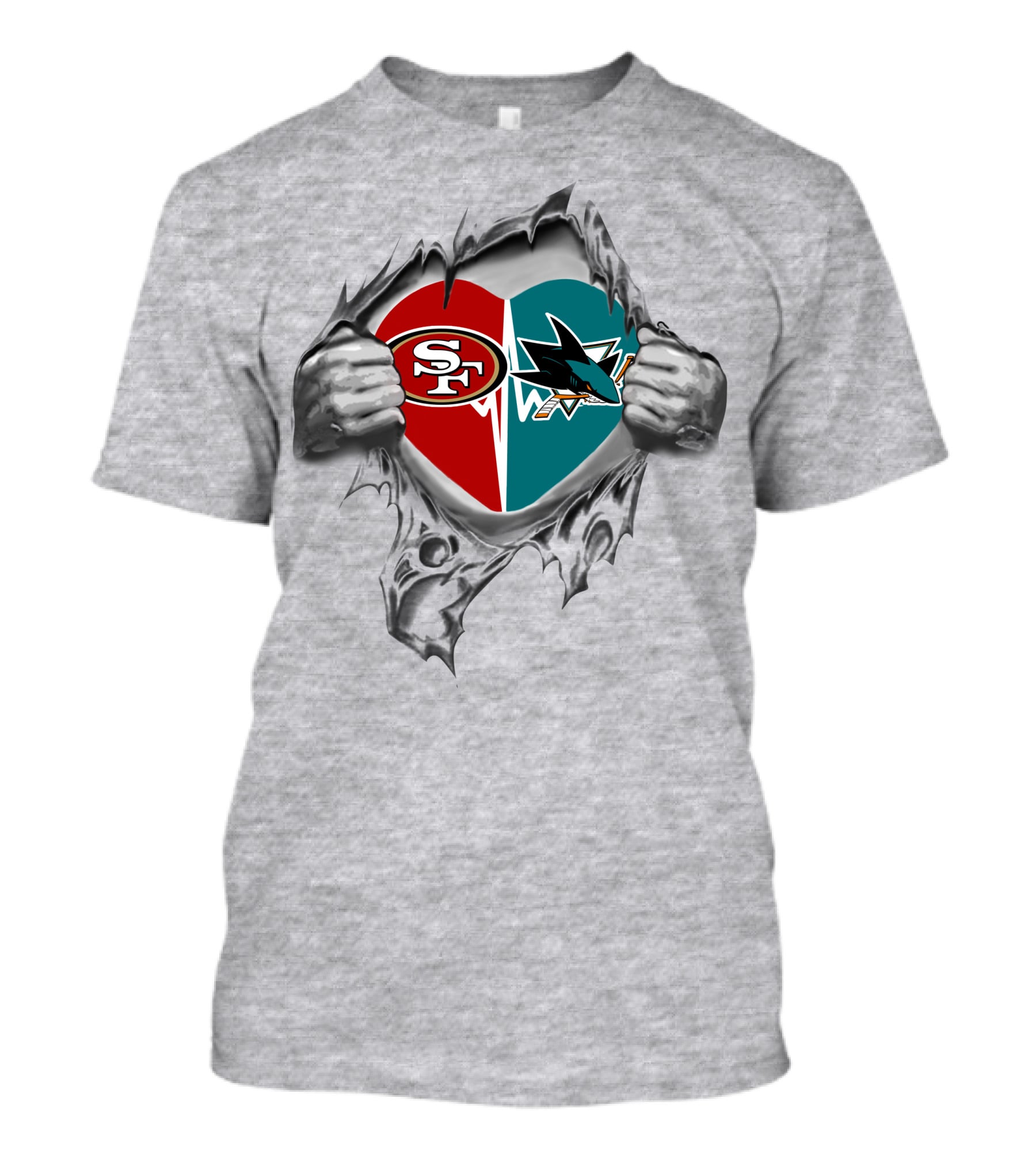 49ers San Jose Sharks Heart Logo Torn Fabric T-Shirt