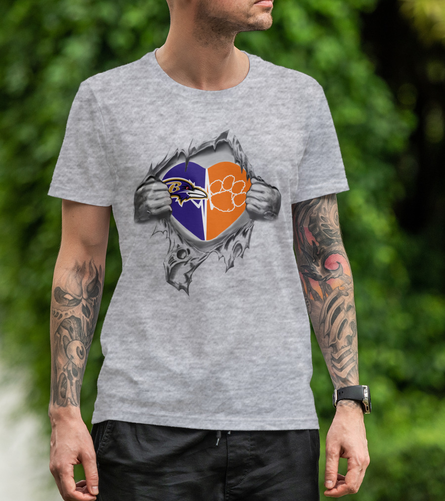 Baltimore Ravens Clemson Tigers Heart Design 354 Ravens It's In My Heart T-Shirt