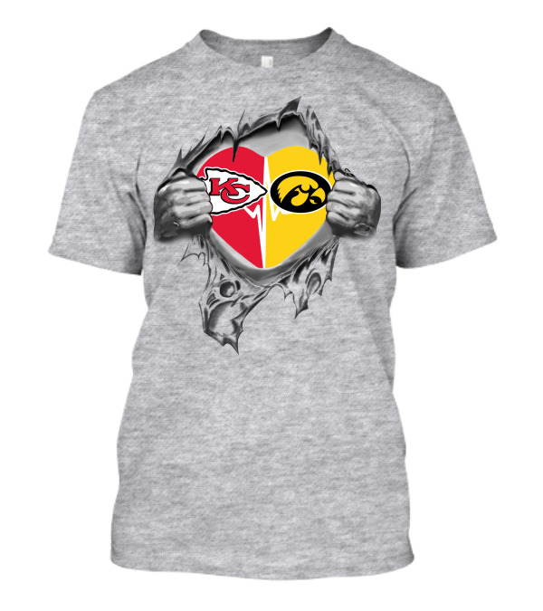 Kansas City Chiefs And Iowa Hawkeyes Heart Tearing T-Shirt