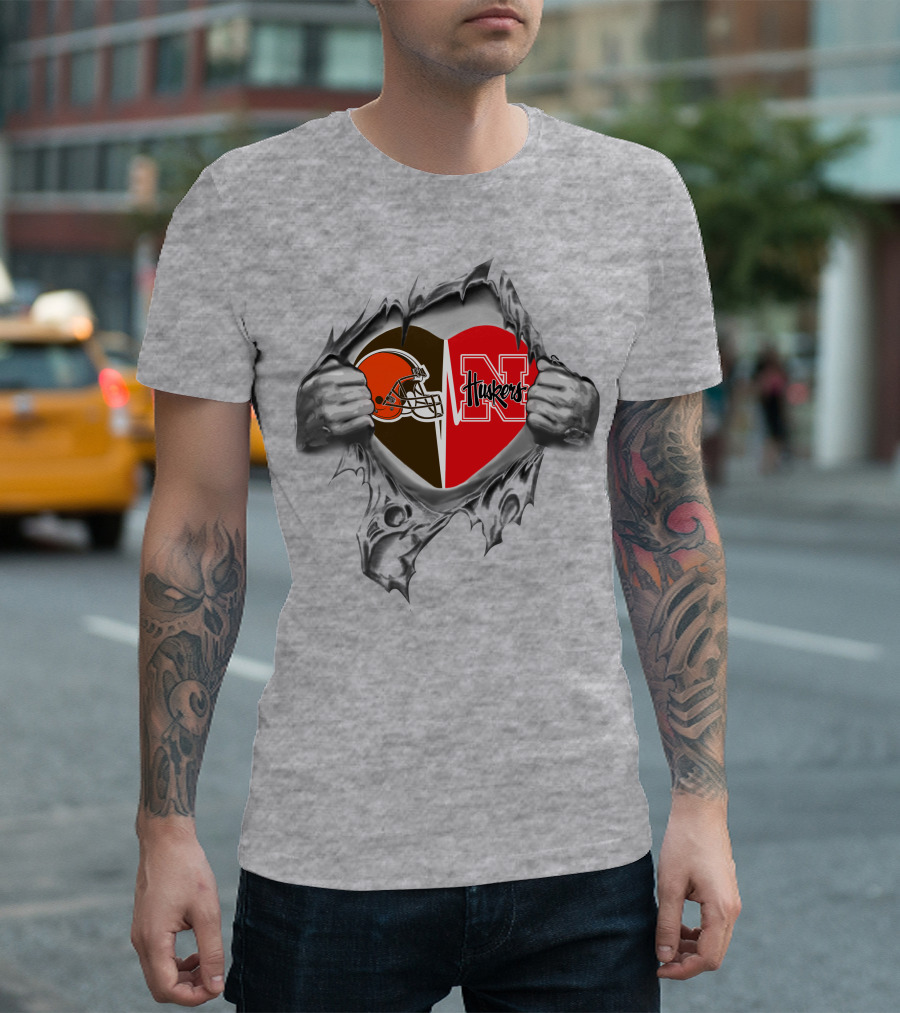 Cleveland Browns Nebraska Cornhuskers Heart Peeking Through T-Shirt
