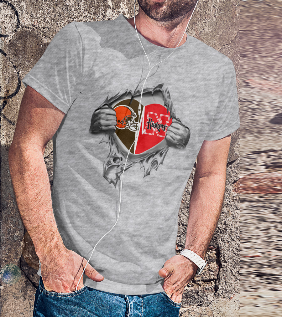 Cleveland Browns Nebraska Cornhuskers Heart Peeking Through T-Shirt