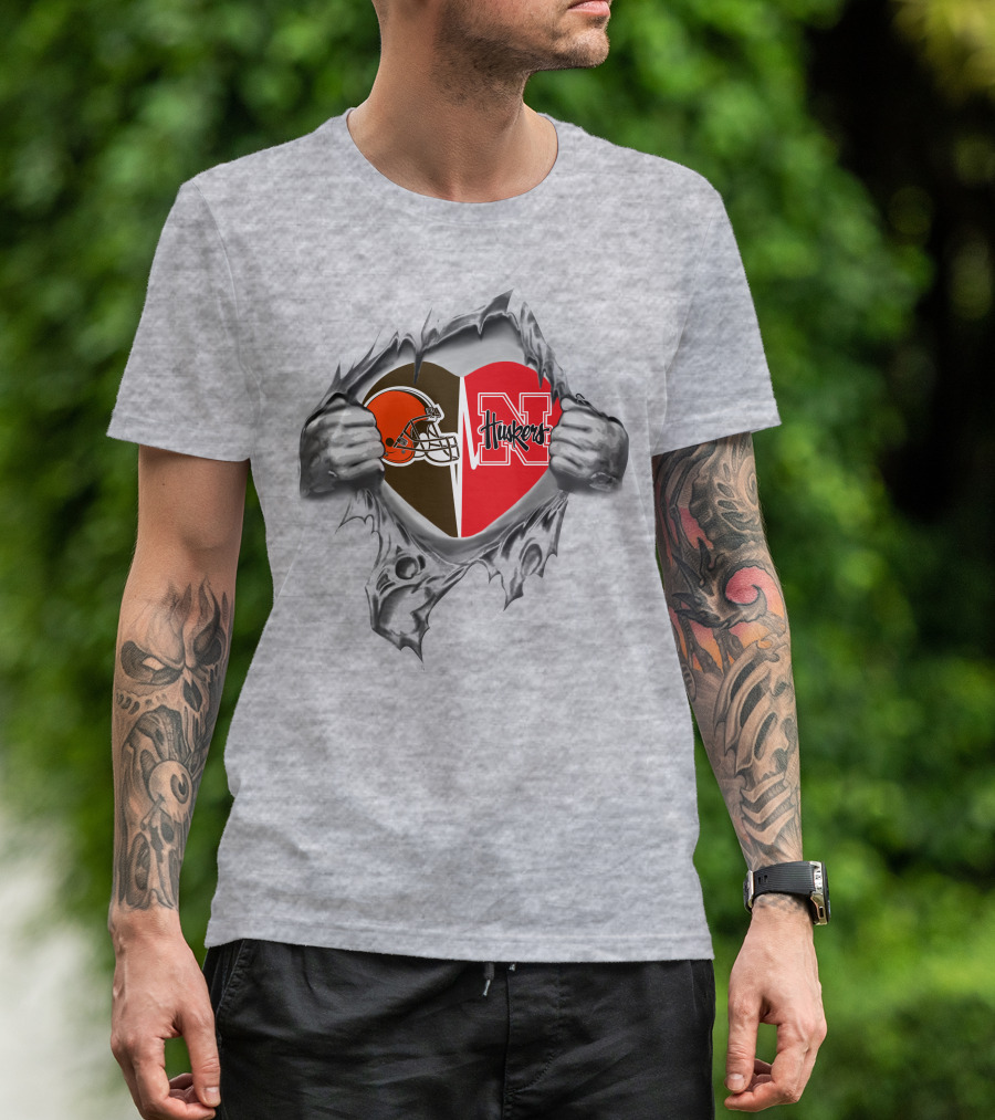 Cleveland Browns Nebraska Cornhuskers Heart Peeking Through T-Shirt