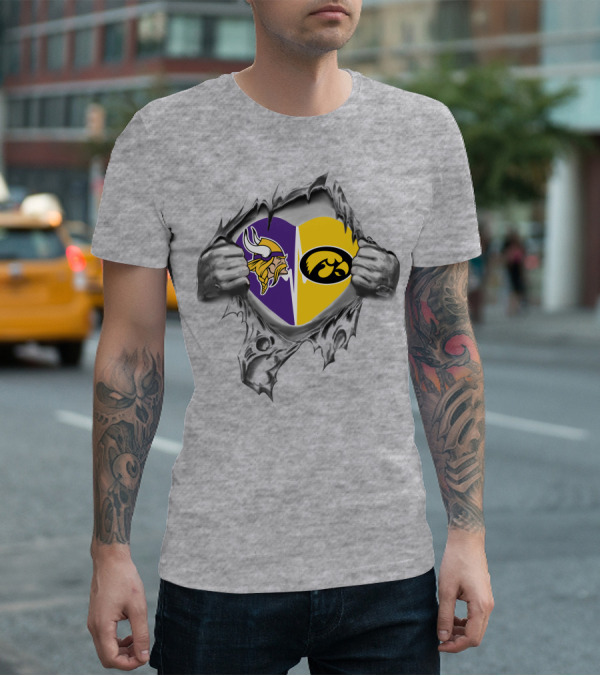Vikings And Iowa Hawkeyes Heart Torn Open T-Shirt