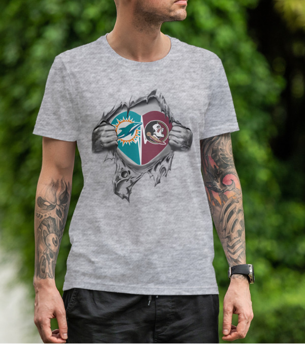 Miami Dolphins And Florida State Seminoles Heart T-Shirt