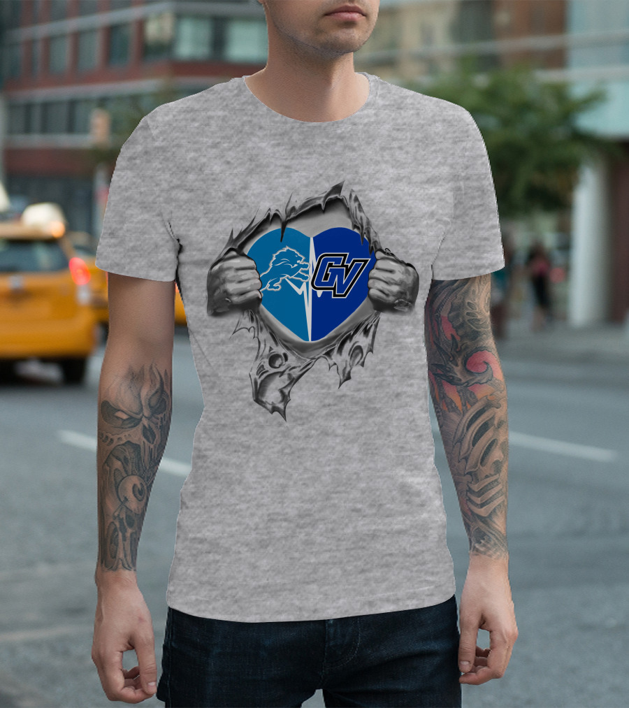 Detroit Lions Grand Valley State Lakers Heart T-Shirt