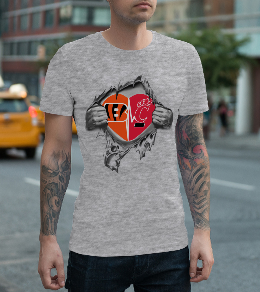 Bengals And Cincinnati Bearcats Split Heart Design It's In My Heart T-Shirt