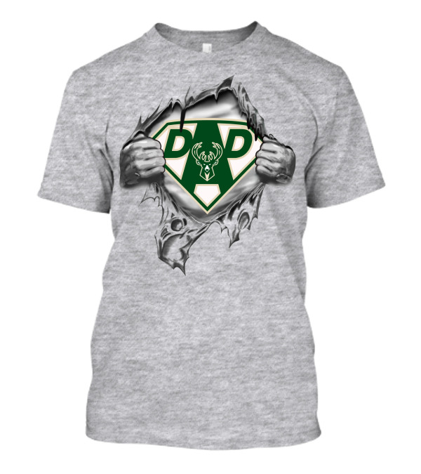 Milwaukee Bucks Super Dad Emblem With Ripped Superhero Suit And Deer T-Shirt