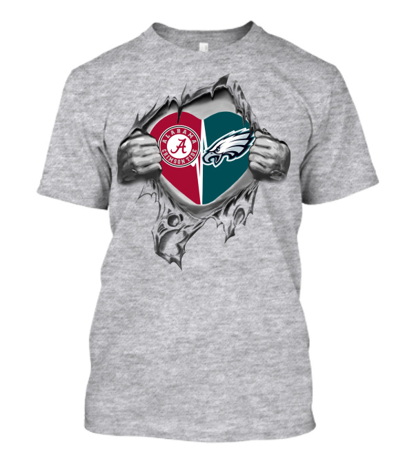 Alabama Crimson Tide Philadelphia Eagles Heart Burst T-Shirt