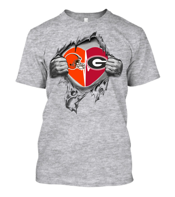 Cleveland Browns Georgia Bulldogs Heart In Chest T-Shirt