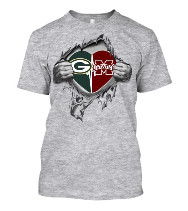 Packers Mississippi State Heart Logo Fusion T-Shirt