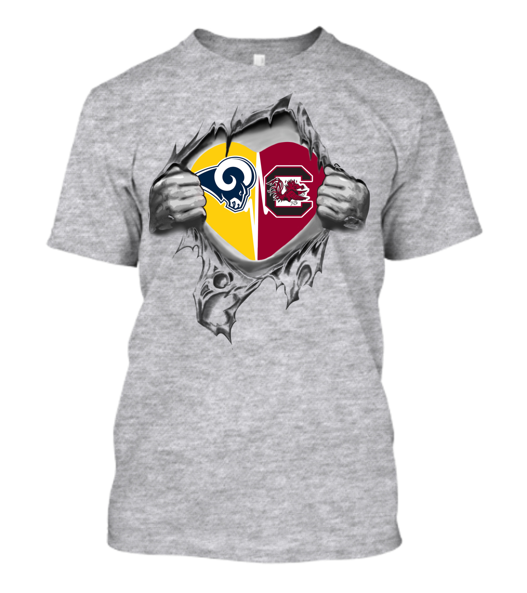 Rams South Carolina Gamecocks Heart Symbol Fusion T-Shirt