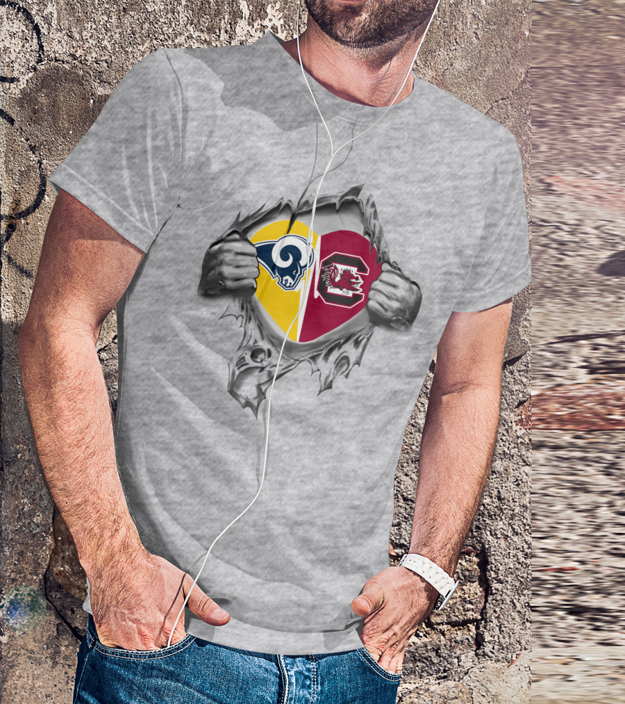 Rams South Carolina Gamecocks Heart Symbol Fusion T-Shirt
