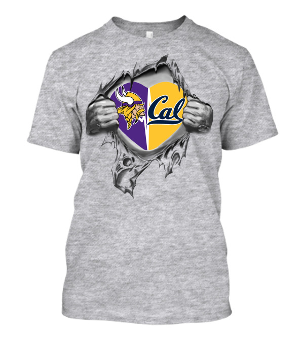 Vikings Cal Golden Bears Heart Rip Design Fan Pride T-Shirt