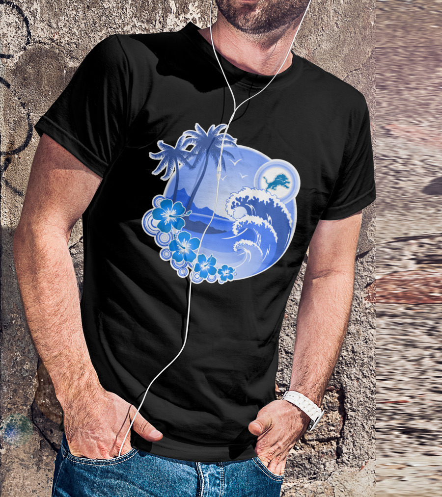 Detroit Lions Happy Holidays Tropical Wave And Palm Trees T-Shirt