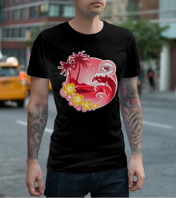 Kansas City Chiefs Happy Holidays Beach Wave Palm Trees Flowers Red T-Shirt