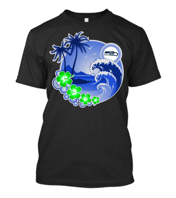 Seattle Seahawks Tropical Beach Happy Holidays Wave And Palm Trees T-Shirt