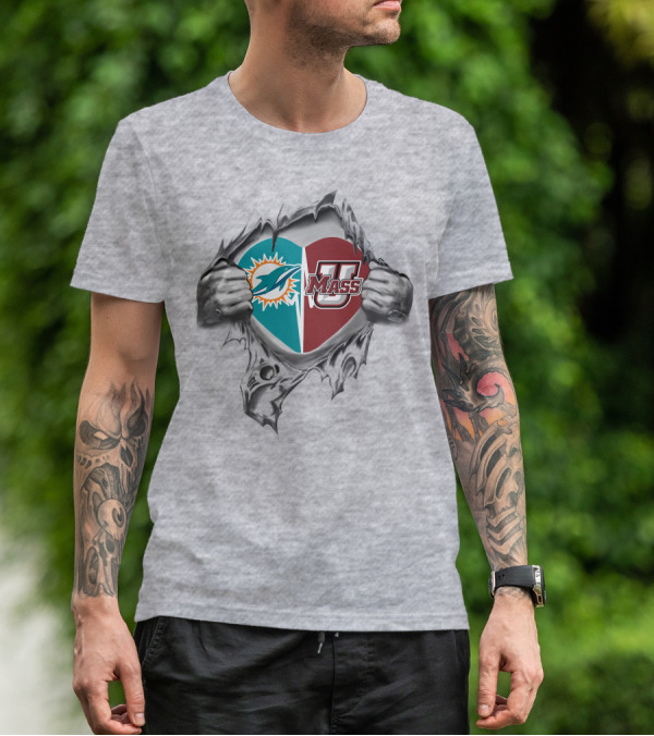 Dolphins Umass Minutemen Heart Logo T-Shirt