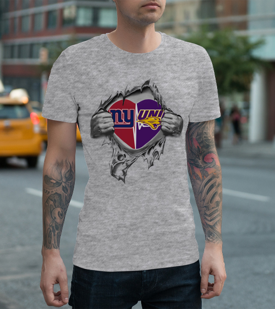 Nyy Giants Northern Iowa Panthers Heart Torn Open T-Shirt