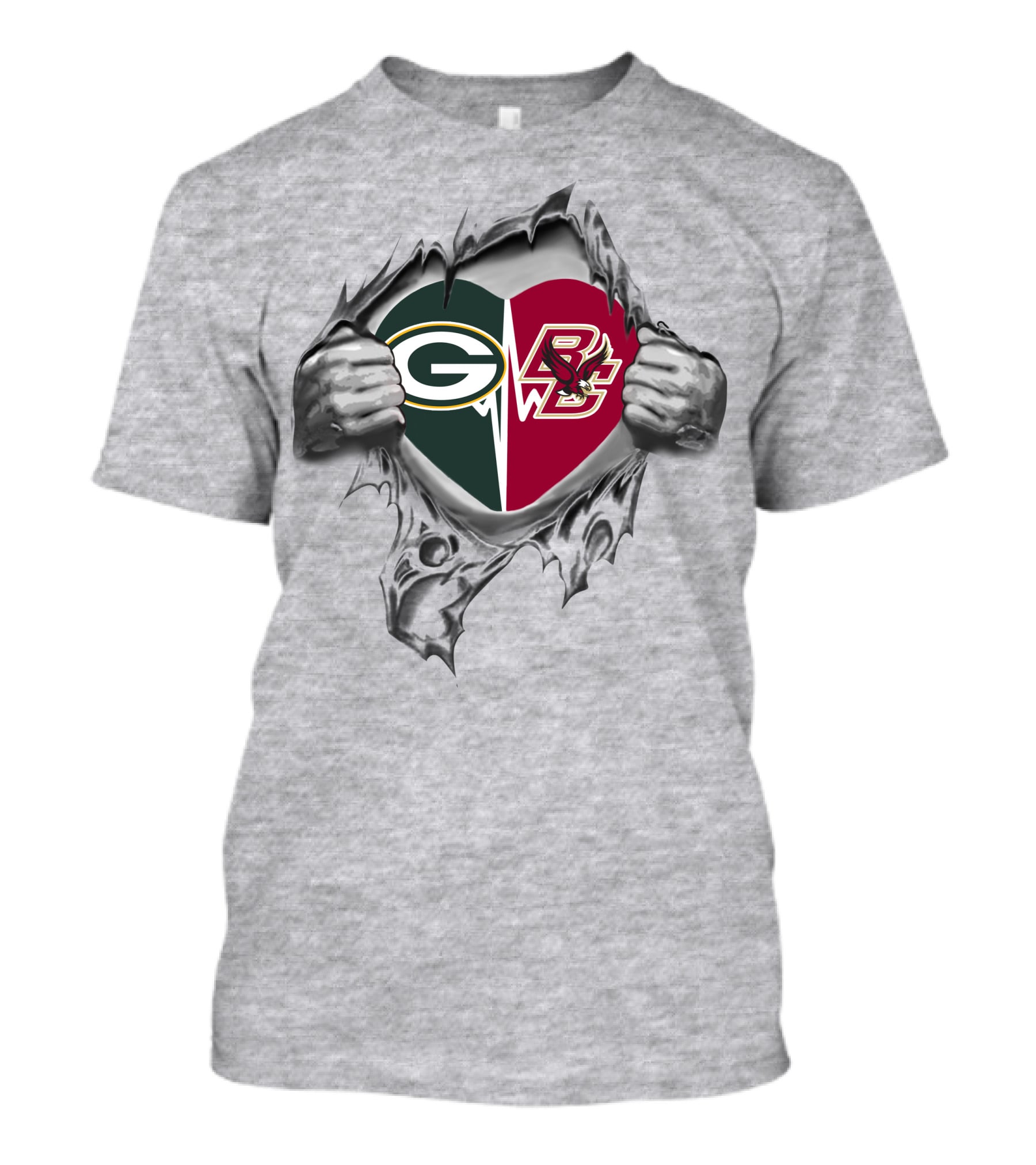 Packers Boston College Eagles Heart Logo Ripped T-Shirt