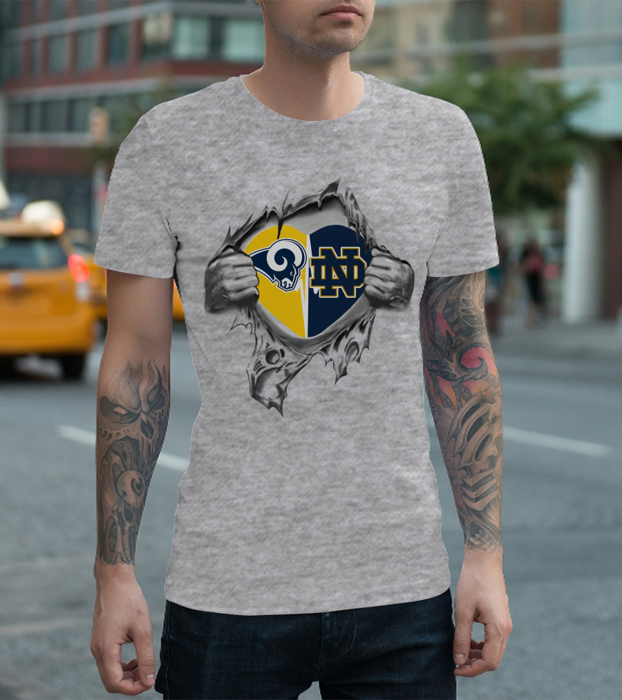 Rams Notre Dame Fighting Irish Heart Logo Combo T-Shirt