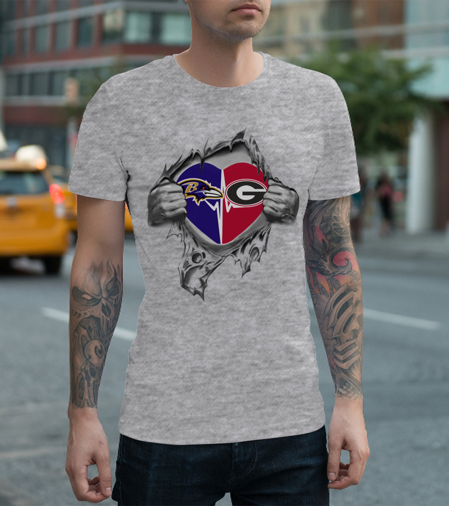 Baltimore Ravens Georgia Bulldogs Heartbeat Connection T-Shirt