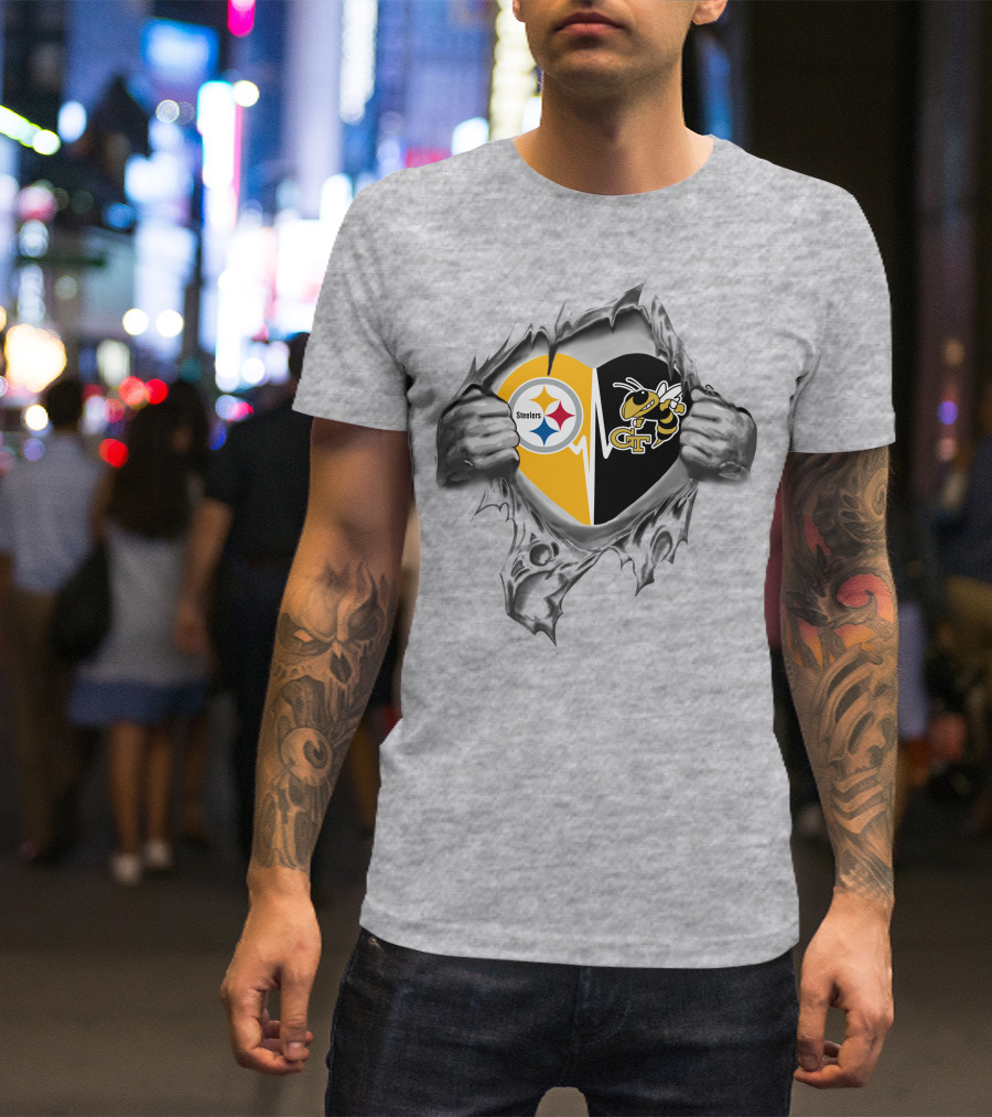 Steelers Georgia Tech Yellow Jackets Heart Logo Fan Mashup T-Shirt