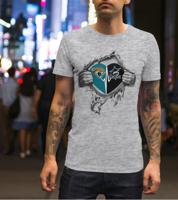 Jacksonville Jaguars Miami Marlins Heart Fan Loyalty T-Shirt