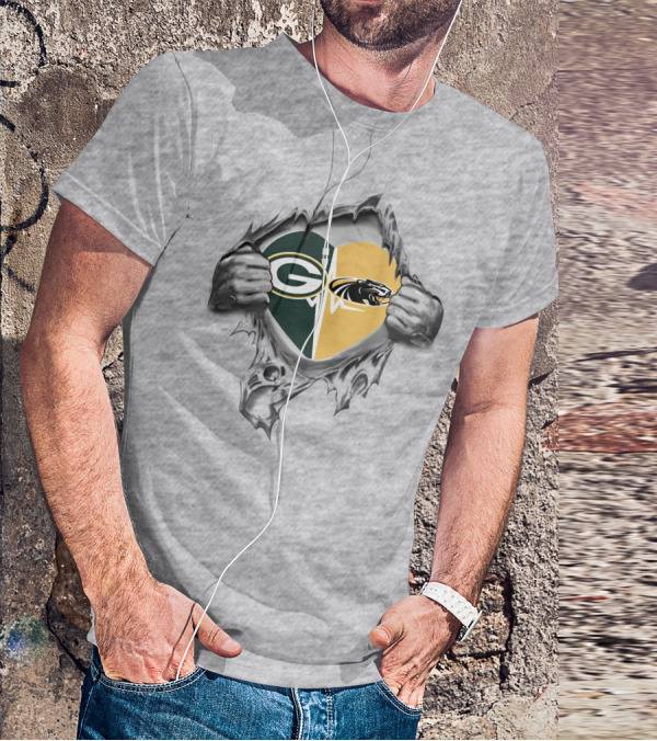 Green Bay Packers Milwaukee Panthers Heart Logo Fan Tribute T-Shirt