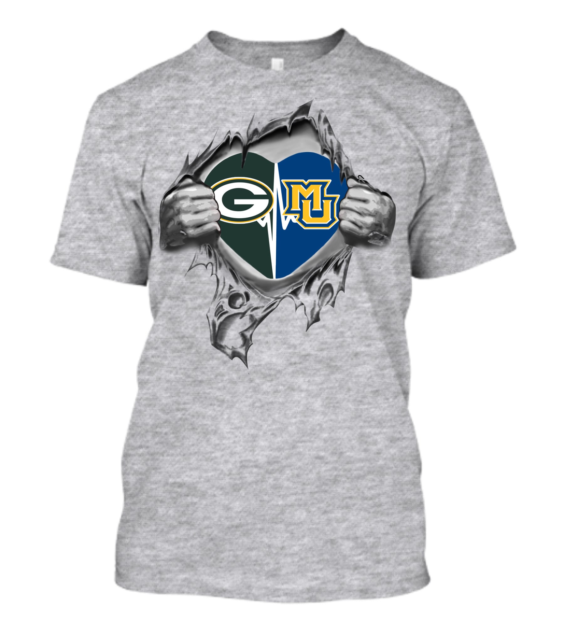 Green Bay Packers Marquette Golden Eagles Heart Tear T-Shirt