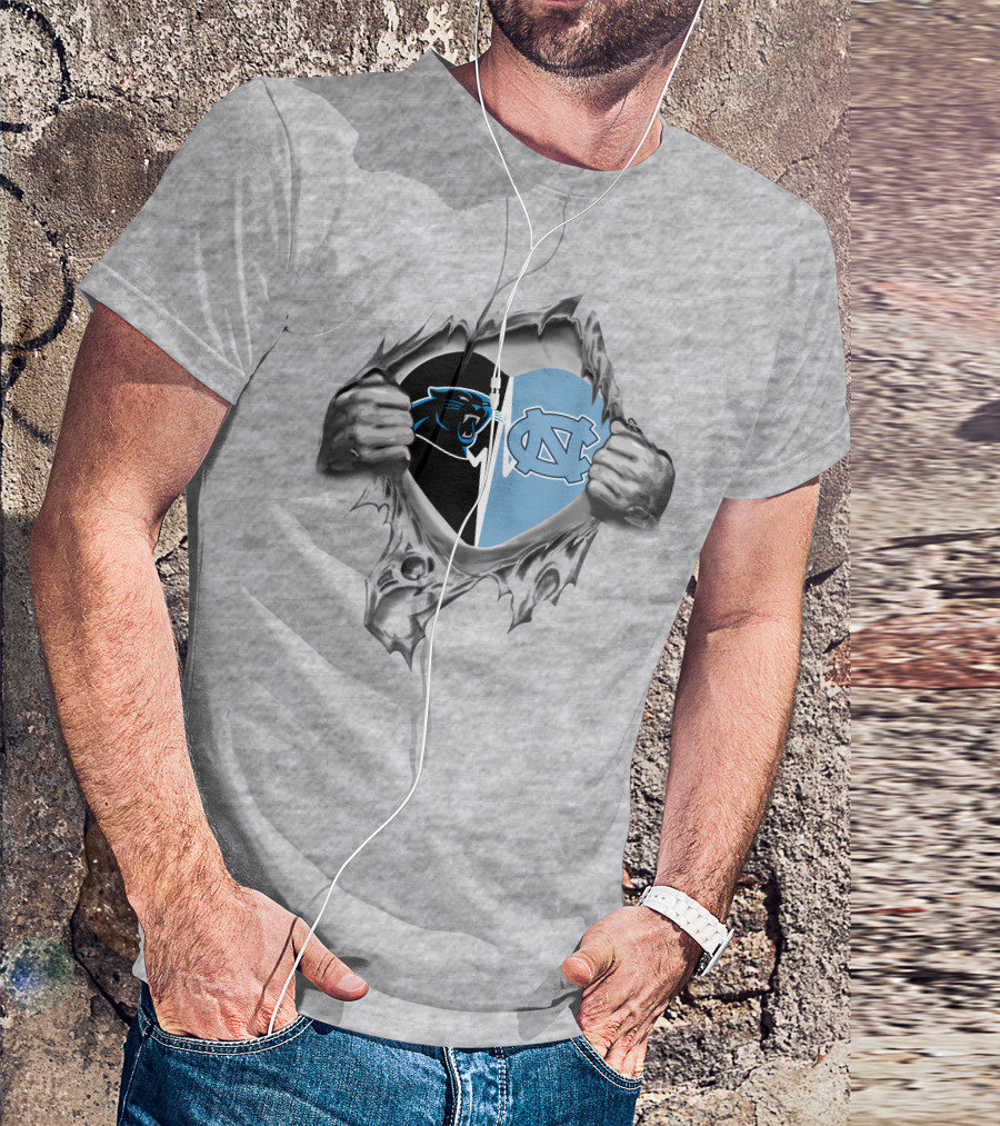 Panthers North Carolina Tar Heels Logos Heart Design It's In My Heart T-Shirt