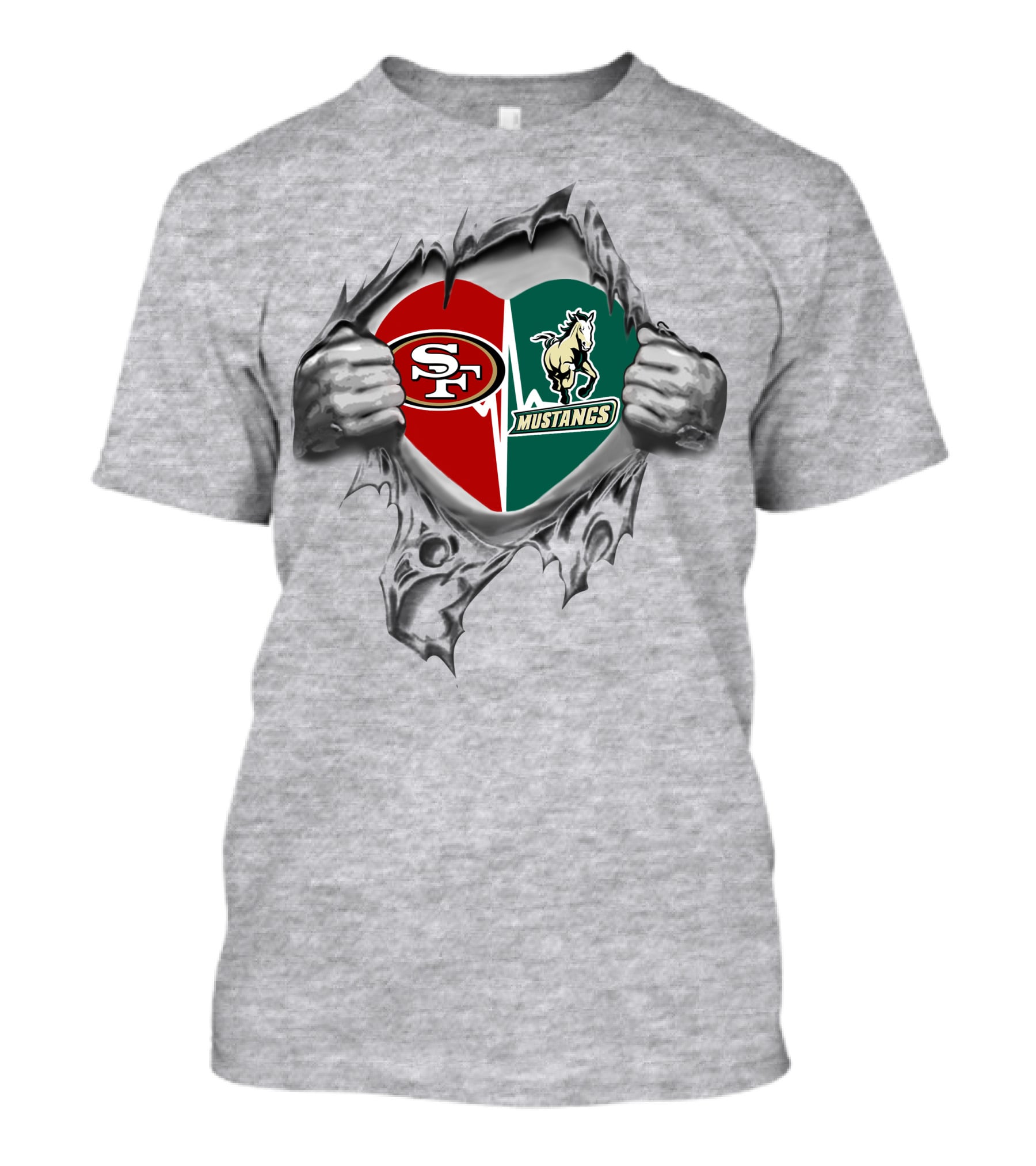 San Francisco 49ers Cal Poly Mustangs Heart Split Symbol T-Shirt