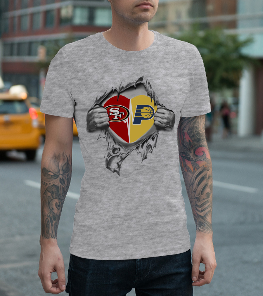49ers Indiana Pacers Heart Torn Open T-Shirt