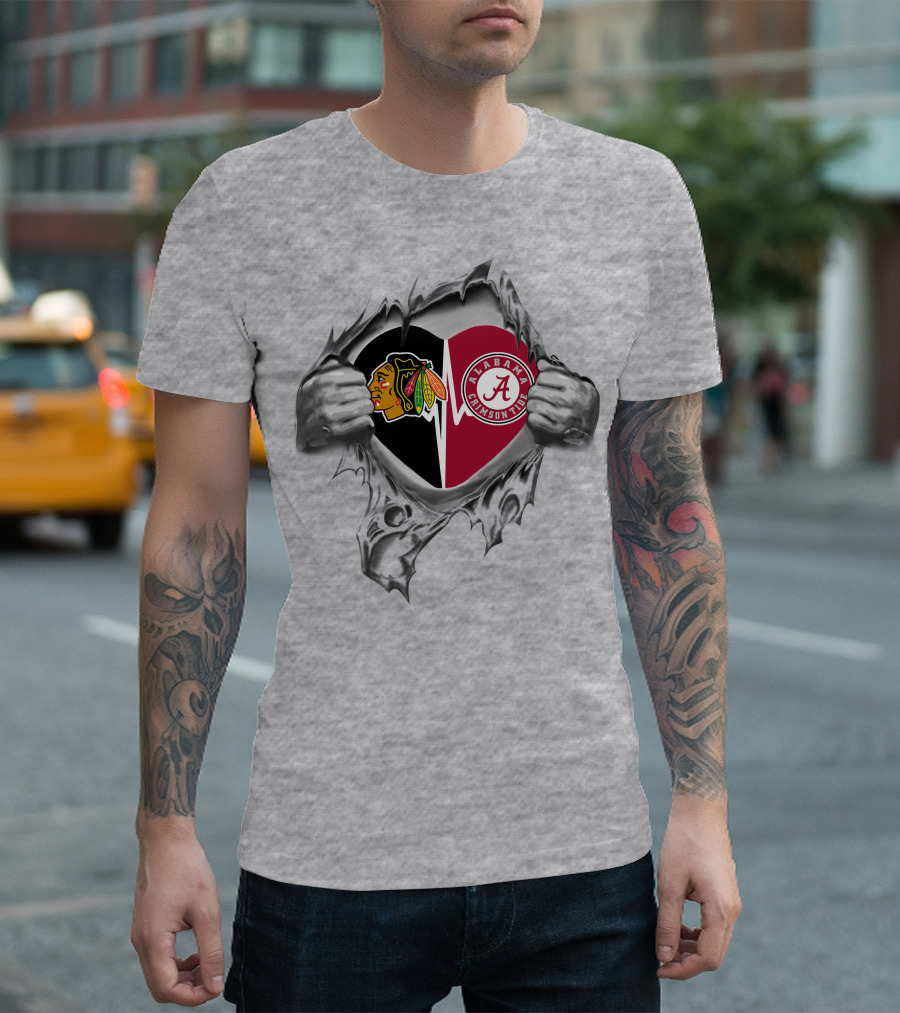 Chicago Blackhawks And Alabama Crimson Tide Heart T-Shirt