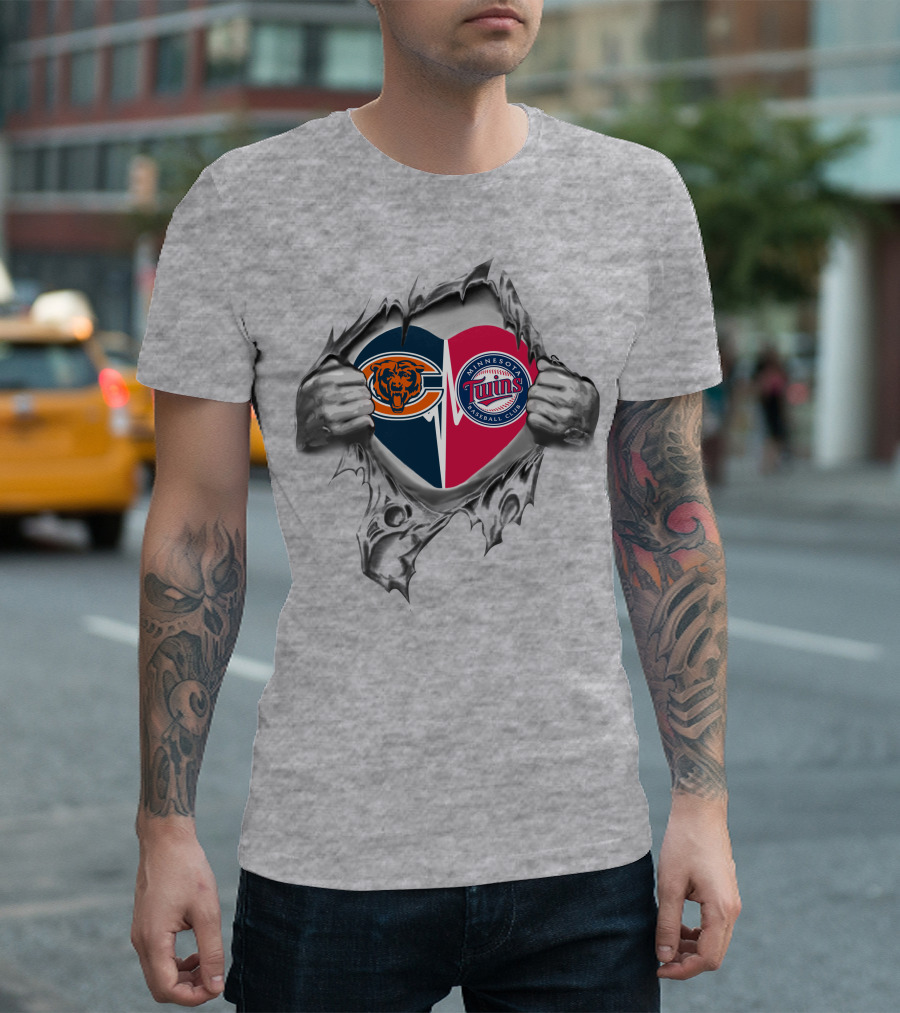 Bears Minnesota Twins Heart Logo Torn T-Shirt