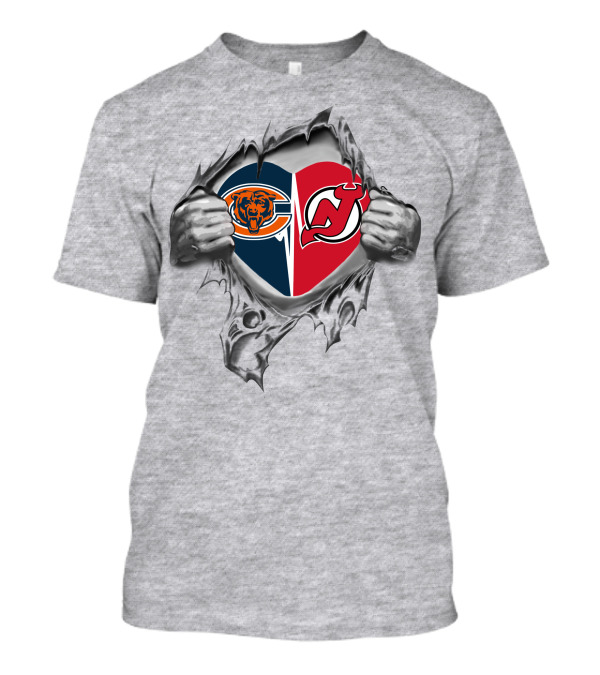 Bears New Jersey Devils Heart Logo Torn Canvas T-Shirt