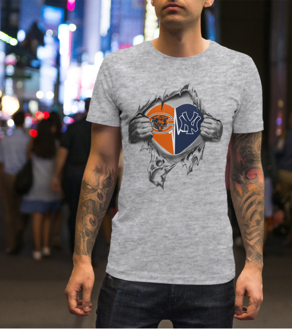 Chicago Bears New York Yankees Heart Fan Dual Allegiance T-Shirt