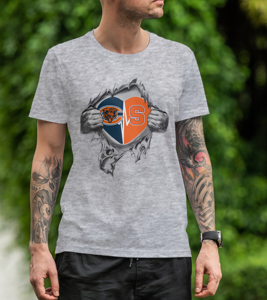 Syracuse Orange Bears Heart Symbol With Hands And Torn T-Shirt
