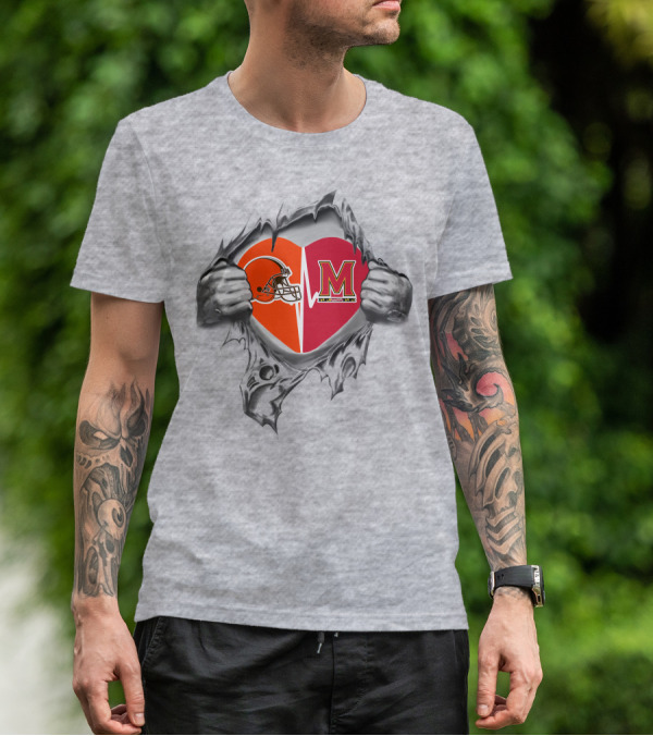Browns Maryland Terrapins Heart Rip T-Shirt