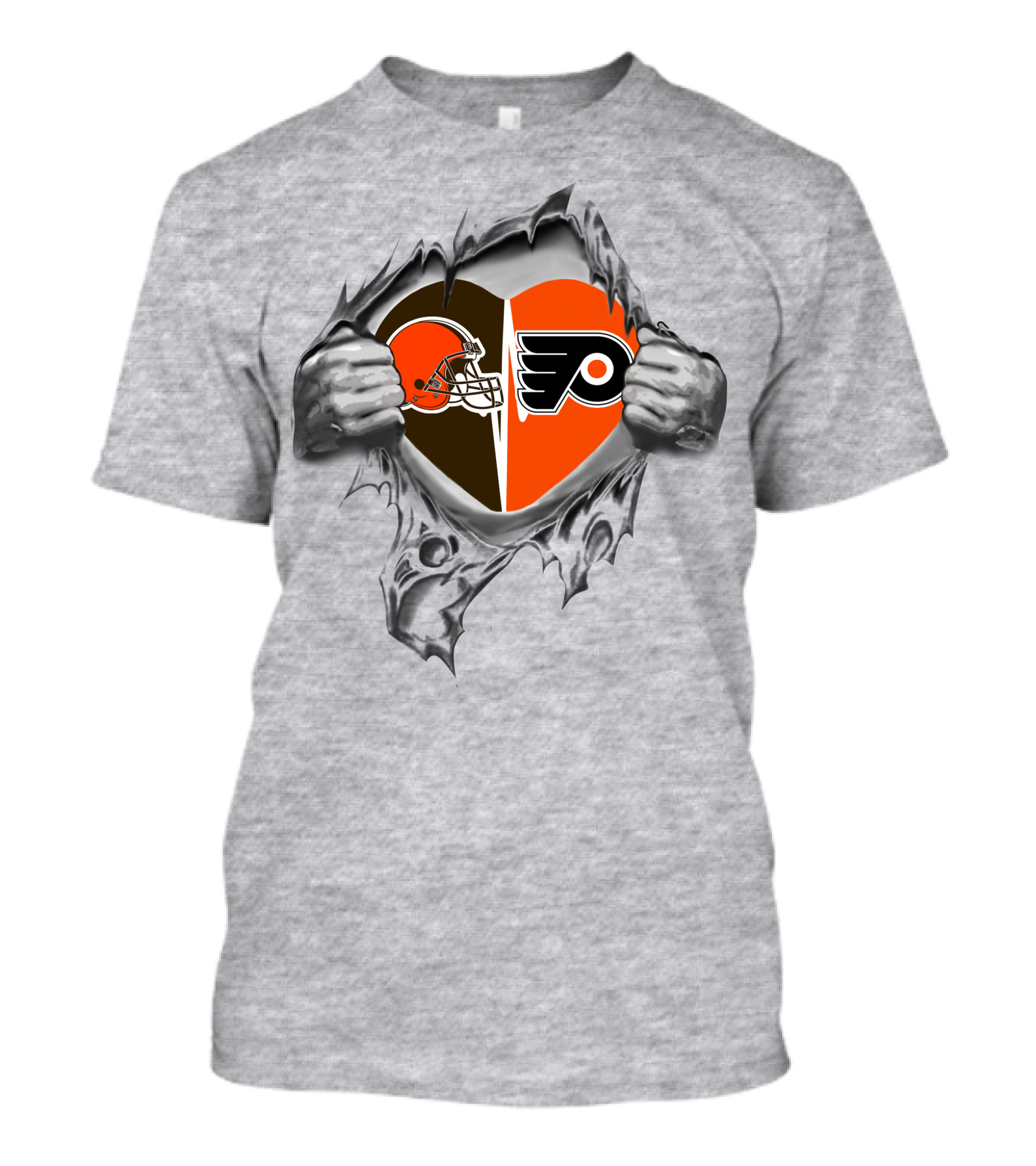 Browns Philadelphia Flyers Heart Logo Tear T-Shirt